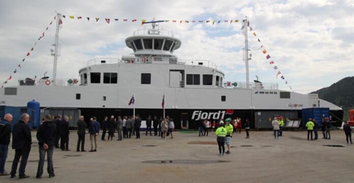 The battery-powerd ferry Husavik was recently christened . © Fjord1