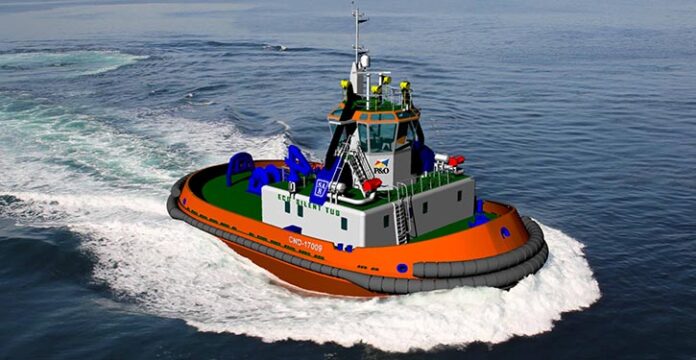 Graphical rendering of the new harbour tug bound for the Port of Barcelona.